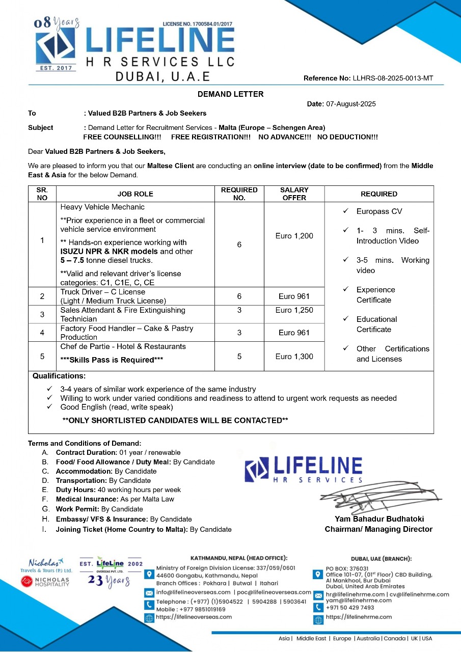 Hiring for Malta – Europe